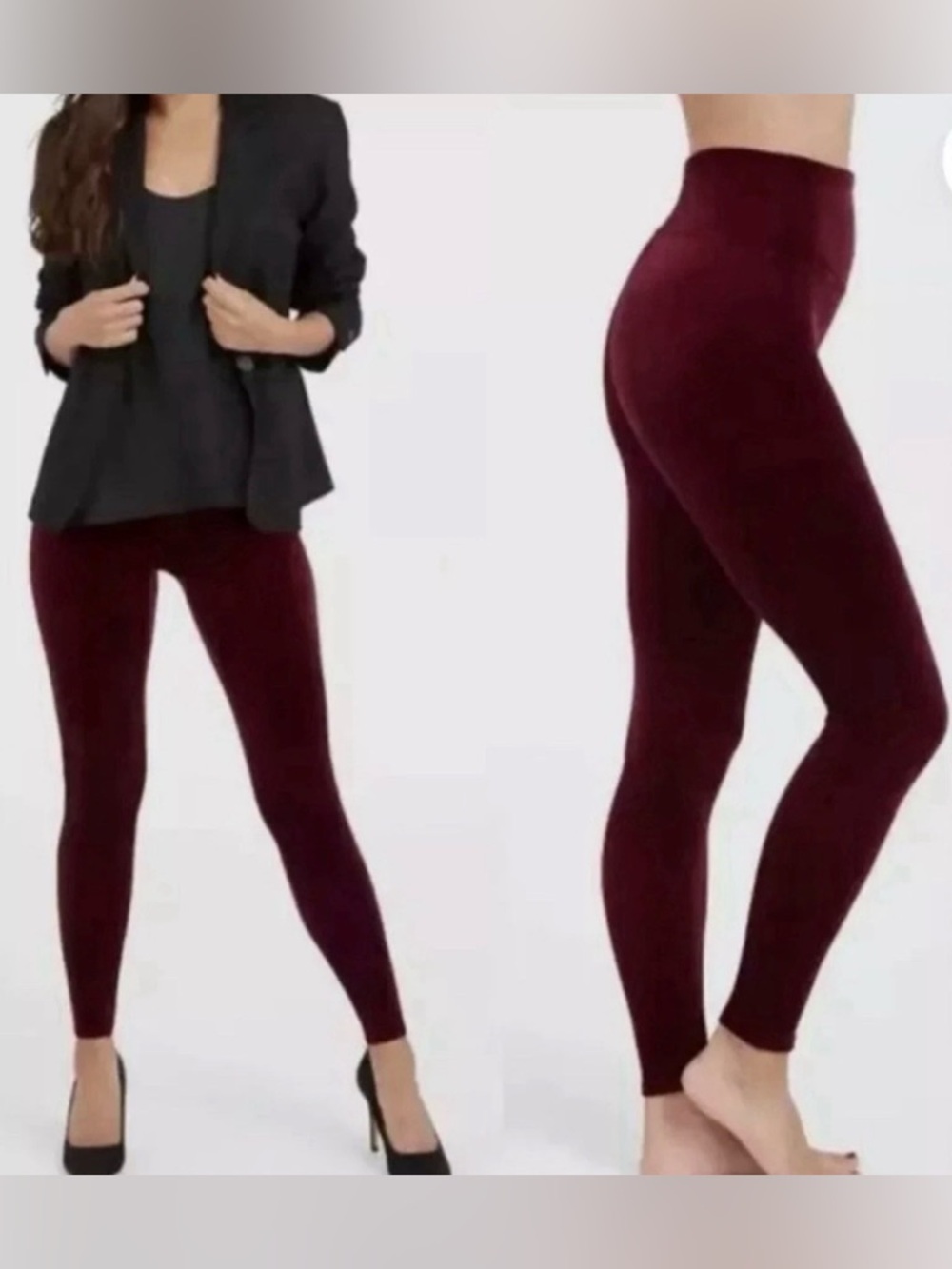 SPANX Velvet Leggings Women's Sz L Rich Burgundy Pull On High Waist Compression